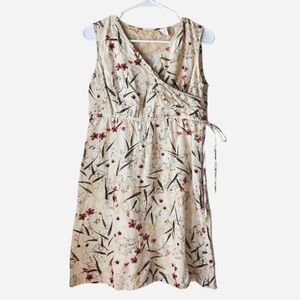 Vintage Floral Silk Linen Wrap Dress
